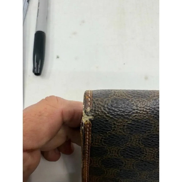 Celine Vintage Printed Long Wallet Leather Snap Closure Dark Brown Womens - Picture 2 of 5